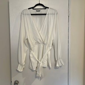 NWOT PLUS SIZE off white peplum blouse with tie.